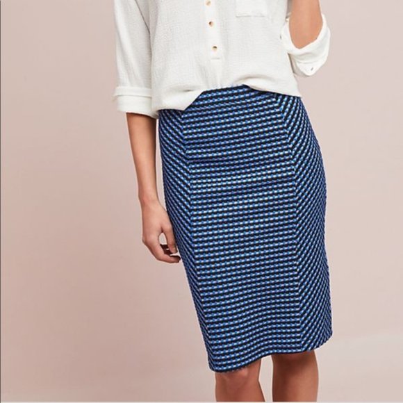 Anthropologie Dresses & Skirts - Maeve by Anthropologie Pencil Skirt Textured Blue Black Check Small